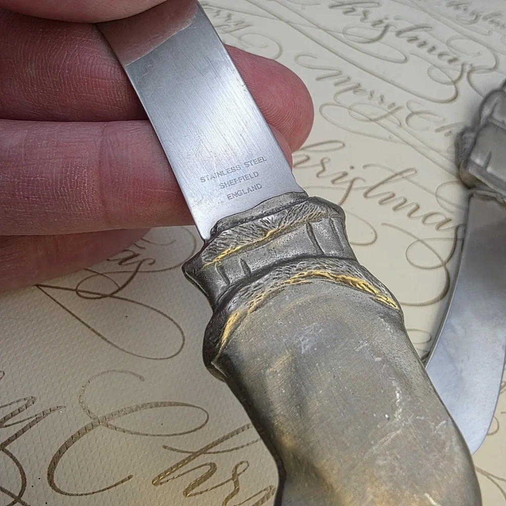 Santa‎ Sheffield England Cheese Butter Appetizer Spreader Knife Set Christmas 5